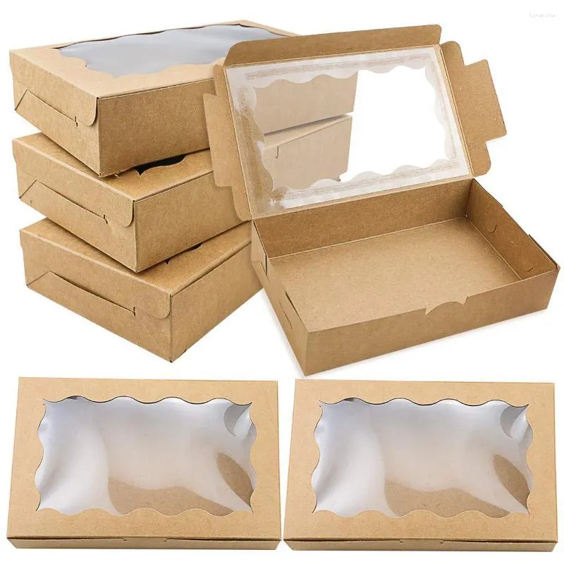 Embrulho de presente 30pcs de papel de papel marrom Caixa de bolo de papel de papelão branco com a janela de festa de sobremesa contanier