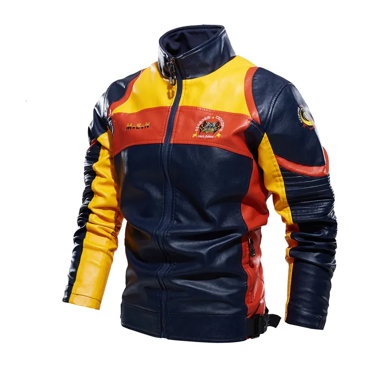 Herrjackor faller 2023 Motor skinnjacka Men Autumn Winter Fleece Colorful Motorcykel vintage cyklist och rockar 230824