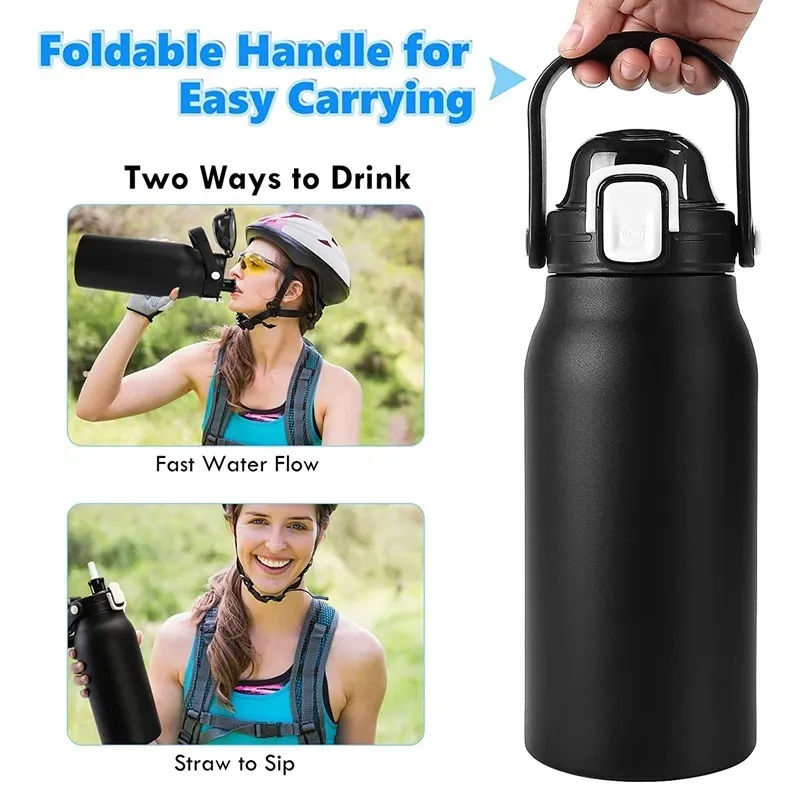 Botella de agua de 2 litros, termo de acero inoxidable, aislado, para  deportes al aire libre, gimnasio