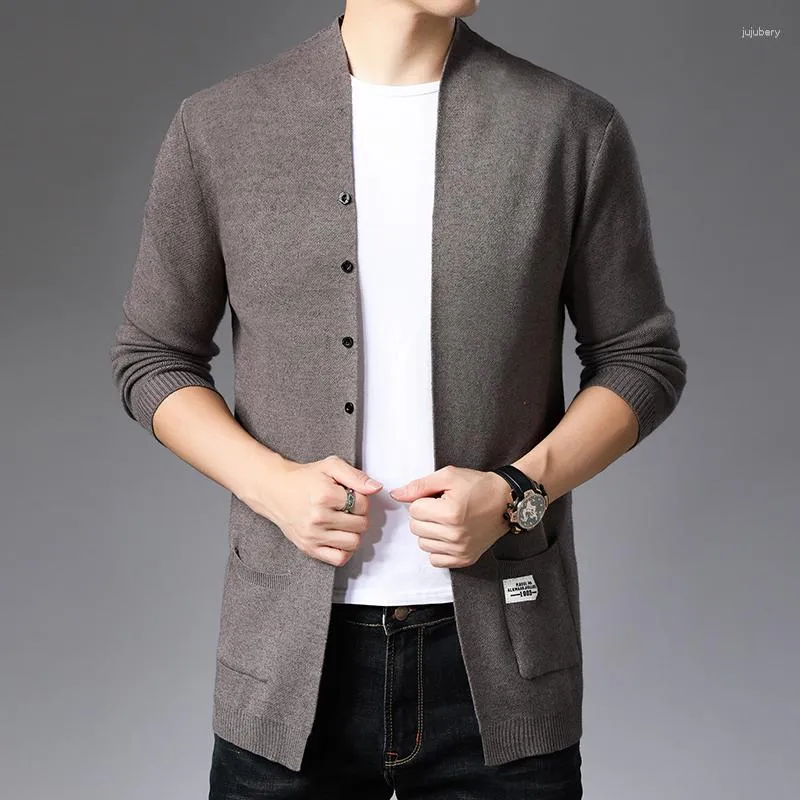Jaquetas masculinas de alta qualidade outono inverno marca moda malha cardigans camisola estilo coreano fino ajuste masculino casacos casuais jaqueta roupas