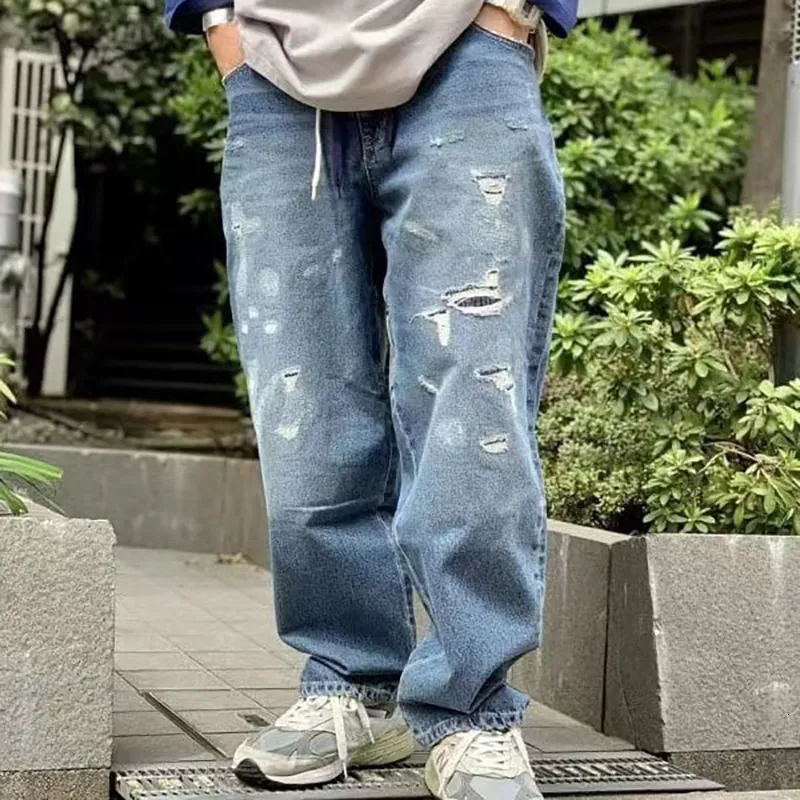 DHgate Mens Washed Drawstring Baggy Tapered Jeans Japanese Style Denim Pants for Men 2022 Spring Summer Collection Apparel