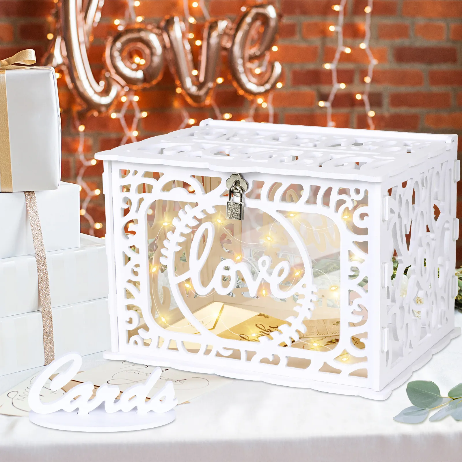 Andra evenemangsfest levererar vår Warm Urn Wedding Card Box PVC Pengarhöljet med låsskylt för födelsedag Baby Shower Examens 230824