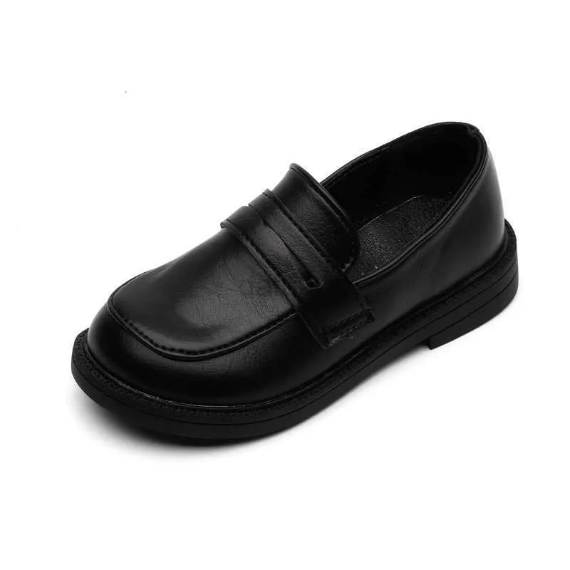Flat Shoes Children's Leather Shoes Spring New Boys and Girls British Style Retro Singro Shoes Student Barns prestationsskor 23-34 L0825