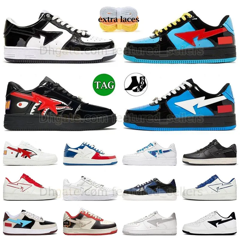 2023 Nouveau modèle Chaussures décontractées Shark Noir Cuir Verni Noir Blanc Hommes Femmes Baskets ABC Camo Bleu Pastel Rose Camo Combo Rouge Plateforme Chaussure Marche Chaussures de Jogging