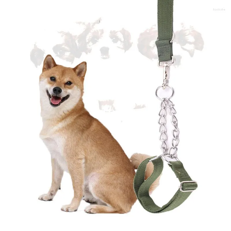 Colliers de chien en nylon pour animaux de compagnie, chaîne en P, corde de traction plate, laisse pour grands chiens, collier réglable en métal, entraînement à la marche, accessoires pour labrador