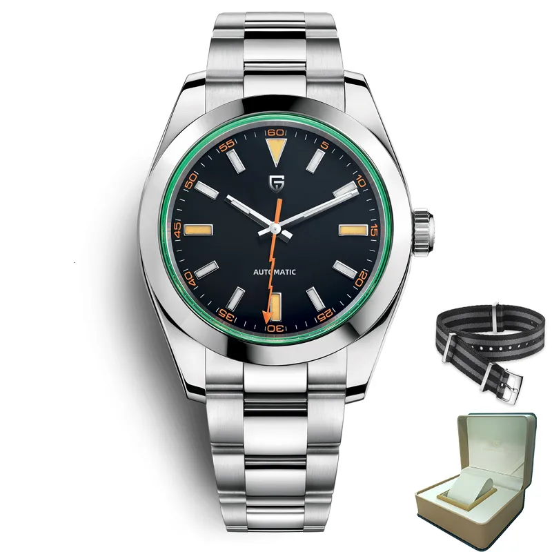 PAGANI DESIGN Green Glass Mens Mechanical Watch With Sapphire