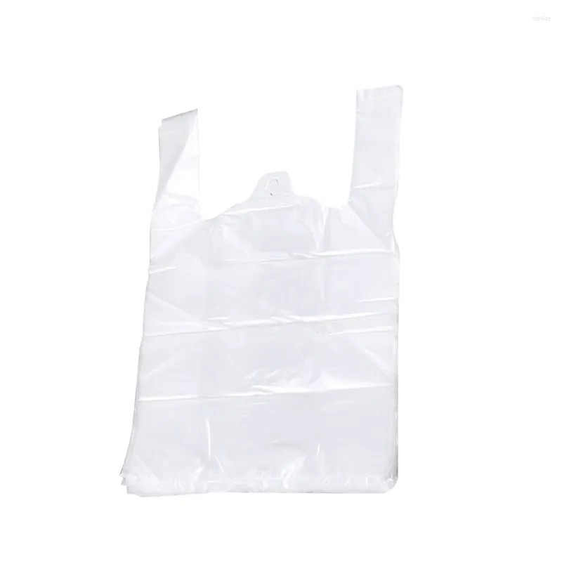 Förvaringspåsar Toyvian White T -skjorta med handtag i väskan förpackning stormarknad livsmedelsbutik 100 stplastisk tote
