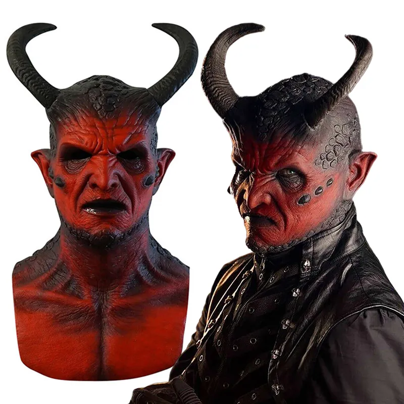 Máscaras de festa Horror Diabo Máscara de Látex Belial Cosplay Hellfire Beast Horns Demon Capacete Desempenho Carnaval Festa Traje Adereços 230824