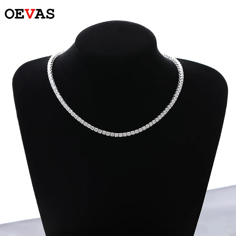 Colares de pingente Oevas 100% 925 prata esterlina completa 3mm4mm luxo alto carbono diamante correntes de tênis colar espumante festa fina jóias presentes 230824