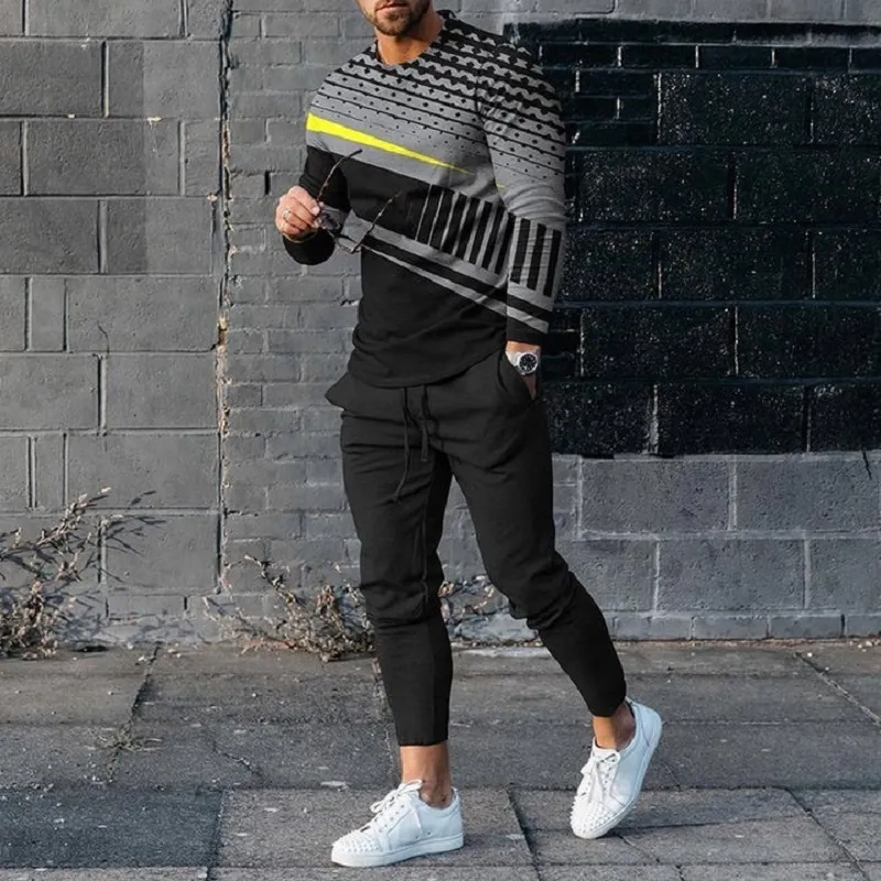 Mens Oversized Long Sleeve Tracksuit Set With Henley Shirt Men And