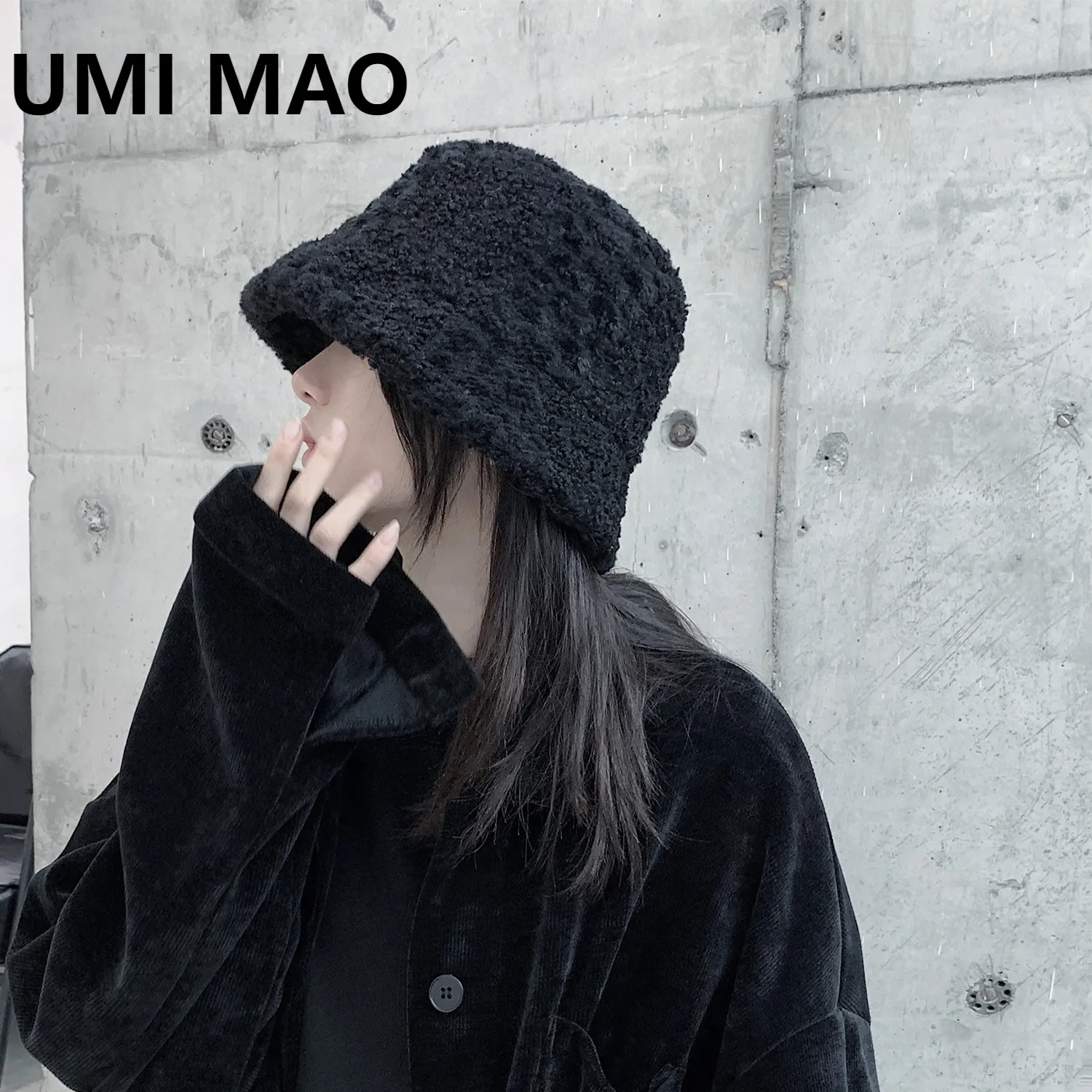 Hüte mit breiter Krempe Fischerhüte UMI MAO Yamamoto Dark Fisherman Hat Design Sense Dark Plaid Block Lammwolle Warm Pot Winter Verdickte Hüte 230824