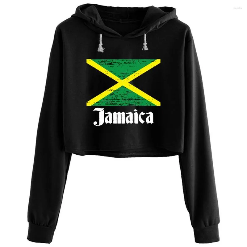 Kvinnors hoodies nödställda jamaicansk landsflagga Jamaica Pride Jam Crop Women Grunge Harajuku Anime Emo Pullover For Girls