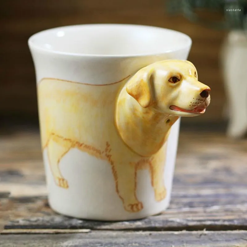 Muggar 200 ml handmålade djurmugg 3D stereo labrador keramiska cup tecknad kaffe miljövänligt material