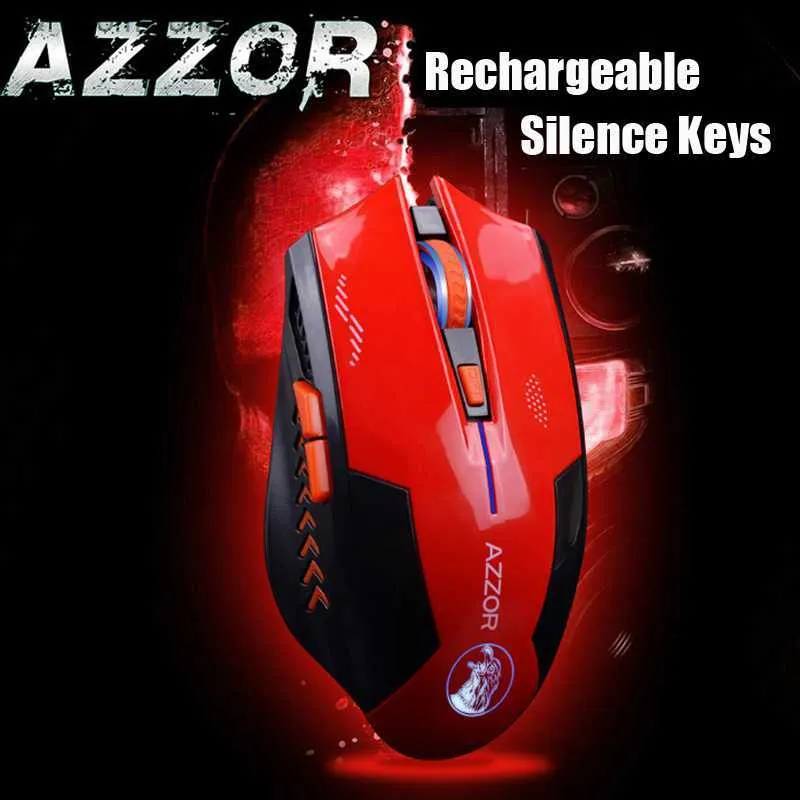 AZZOR Rechargeable Wireless Illuminate Computer Mouse Mice Gaming 2400 DPI 2.4G FPS Gamer Silence Lithium Battery Build-in Q230825