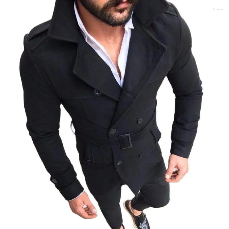 Kurtki męskie jesienne zimowe wełniane męskie płaszcz z paskiem wiatrówki podwójnie piersi moda moda moda męska kurtka mąca kładka maza noszenie 1 kawałek