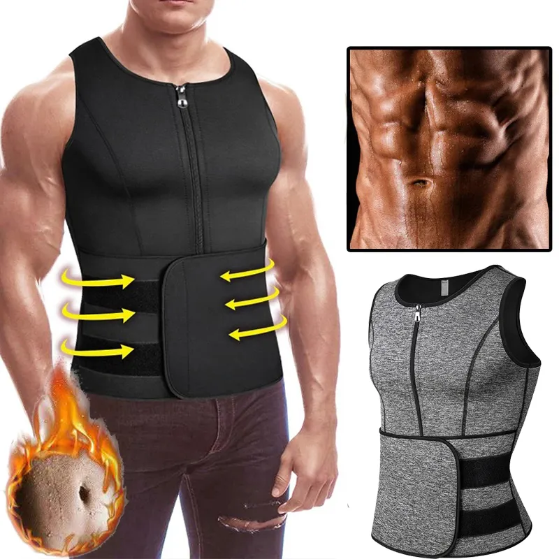 Cintura Tummy Shaper Hombres Shapers Chaleco de sudor para hombres Chaleco de entrenamiento de cintura Neopreno Ajustable Entrenamiento Body Shaper con doble cremallera para traje de sauna 230824