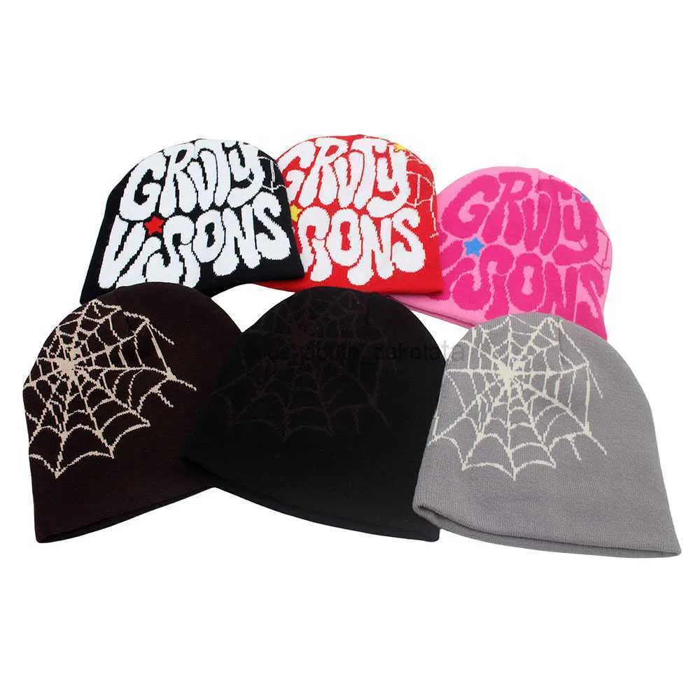 Czapki czapki/czaszki Nowy kapelusz Spider Web List Jacquard Knit Trend Hip-Hop Autumn i zimowy ciepły wełniany kapelusz L0825