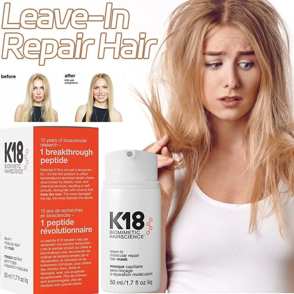 K18 Leave-in K18 naprawa molekularna K18 naprawa maska ​​do włosów w celu uszkodzenia wybielacza Bluach-In Repair 50 ml bezpłatny słupek