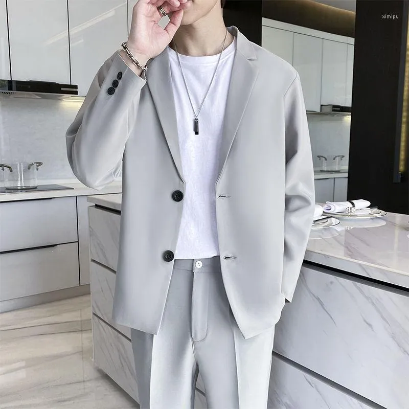 Men's Suits Business Suit Solid Korean Fashion Casual Blazers Coat Men Slim Jackets 2023 Spring Autumn Elegant Wild Black Male Pants Set