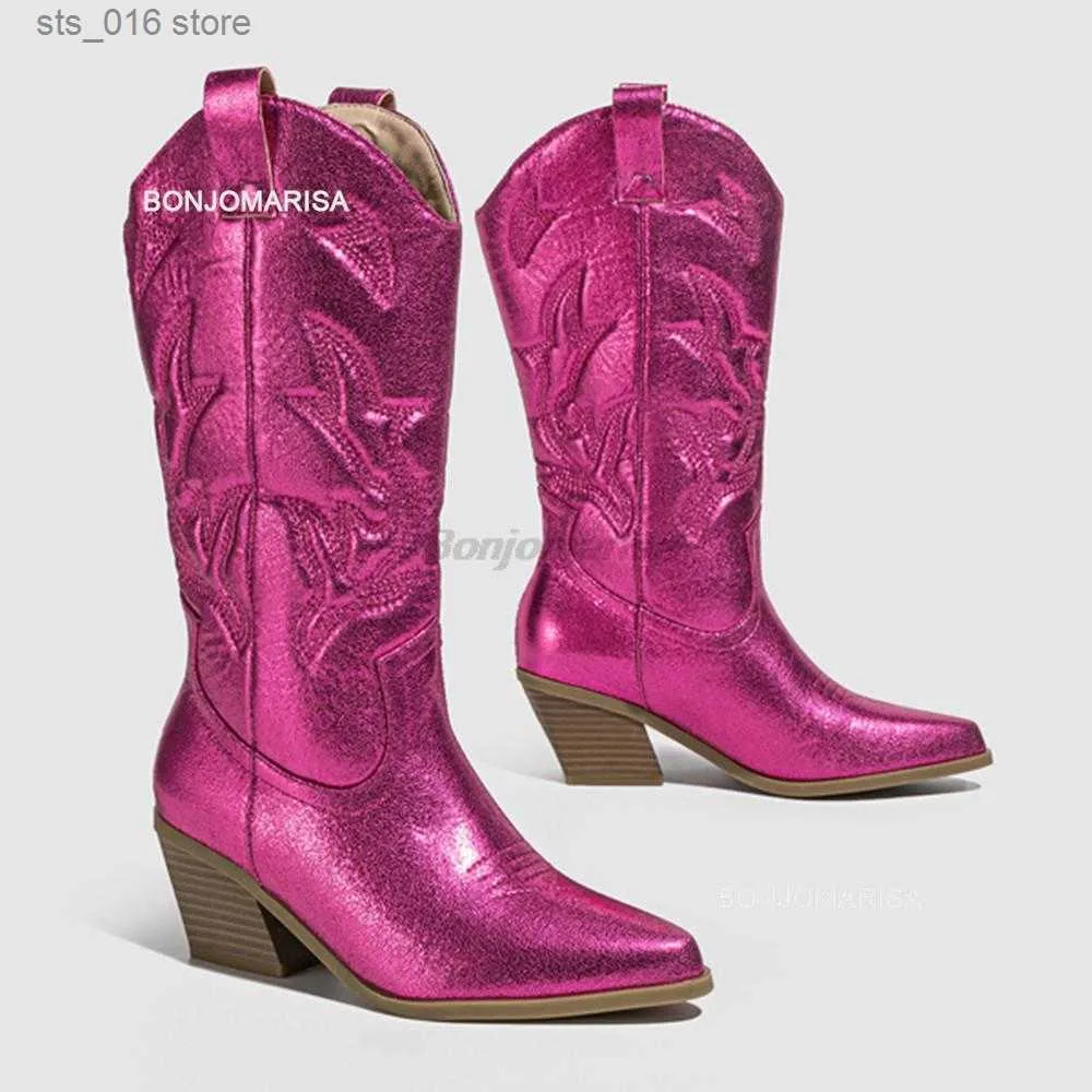 Buty Matallic Cowboy Cowgirl Boots for Women Slip on Fashion Glitter Bling Western Boots Specjane palce pięty punkowe buty złota srebrne t230824