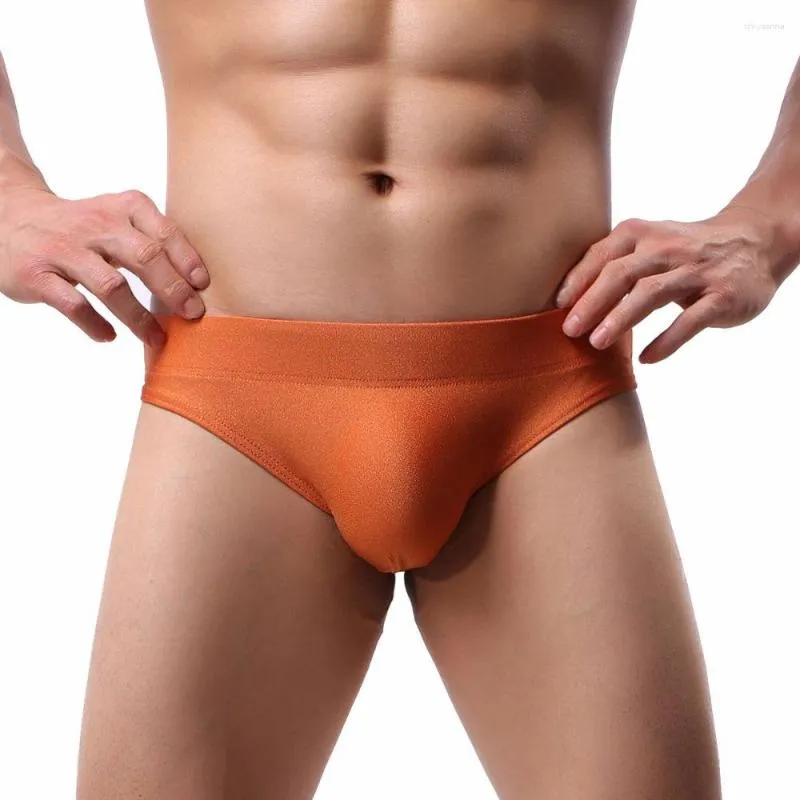 Underpants Men'S Glossy Underwear Briefs Sexy Low Waisted Nylon Breathable Comfort Panties Male