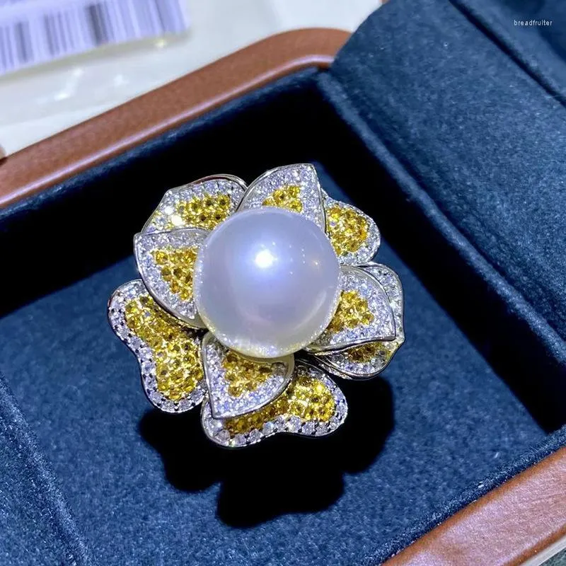 Anello in argento con diamanti e Perla Nera d'Acqua Dolce - Perle