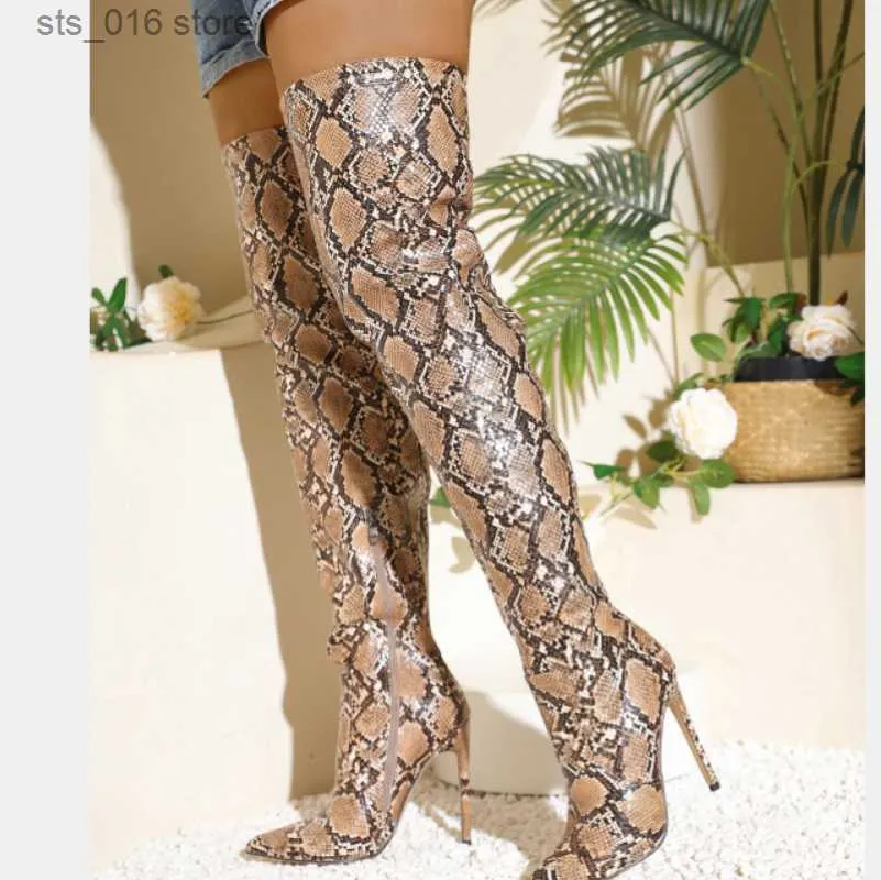 Sexigt spetsigt mönster vinter Xibeilove 2024 Kvinnor Snake Fashion Zipper High Heel Over Knee Boots Nightclub Dance Party Shoes T230824 320