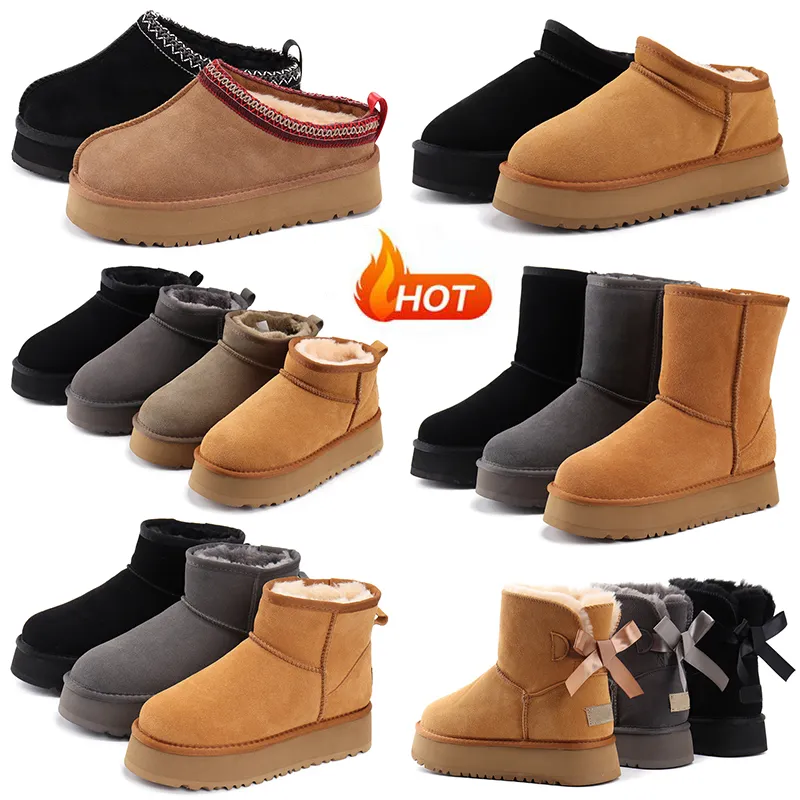 Austrália Ultra Mini Bota Botas de Designer para Mulheres Tasman Chinelos Tazz Chinelo Plataforma Botas Cáqui Rosa Preto Cinza Inverno Sonw Fur Sapatos Mulheres Tênis Ao Ar Livre