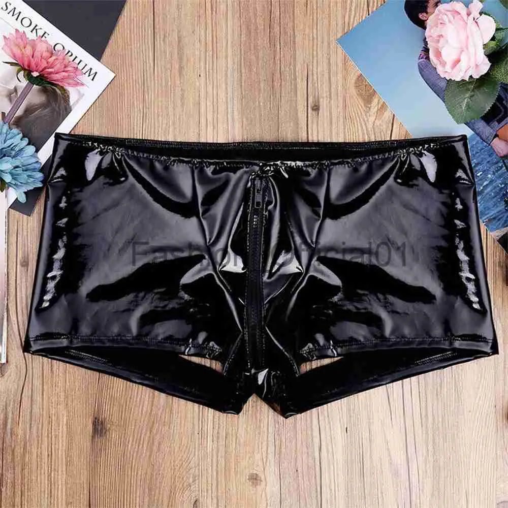 Panites Man Faxu Leather Hollow Out Boxer Trunks With Zip Posing Pouch Sexy  Eortic Lingerie For Gay Men X0825 From Fashion_official01, $12.08