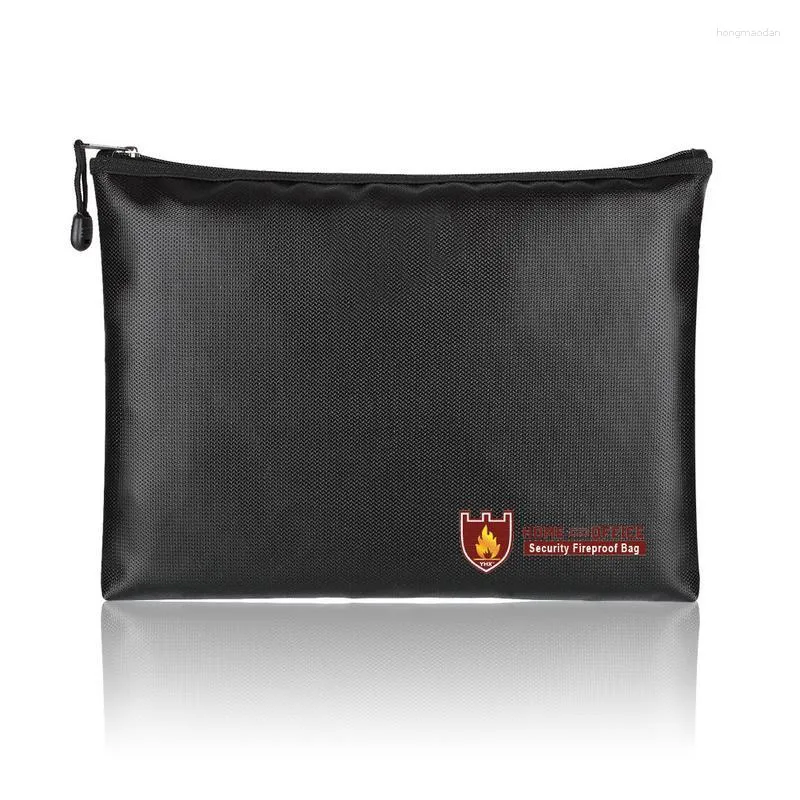 Sacs de rangement Sac de documents ignifuge en fibre de verre enduit de silicone Porte-pochette noire Fournitures de fermeture résistantes au feu