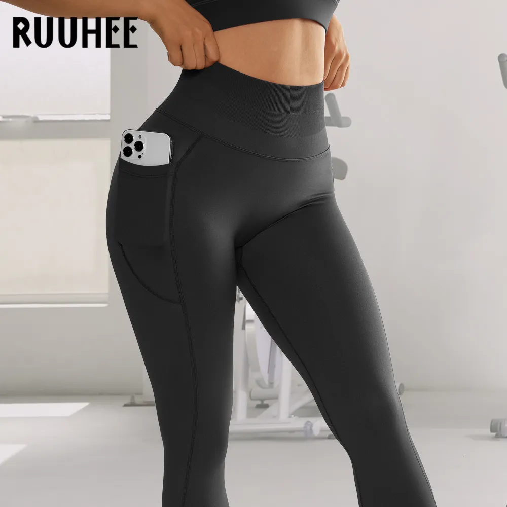 여자 레깅스 Ruuhee Seamless Leggings 여성 배가 허리 요가 팬츠 스크 런치 엉덩이 여자 레깅스 피트니스를위한 숨겨진 주머니 레깅스 230824