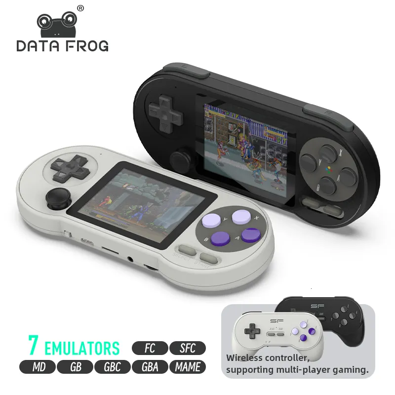 Портативные игровые игроки Data Frog SF2000 3-дюймовая портативная консольная консольная консольная консоль мини-портативная игровая консоль, встроенная в 6000 игр ретро-игра поддержка AV выход 230824