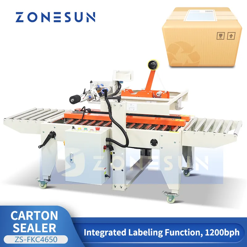 ZONESUN – scelleuse automatique de cartons, Machine d'étiquetage intégrée, scellage de colis Express, Machine d'emballage de produits ZS-FKC4650