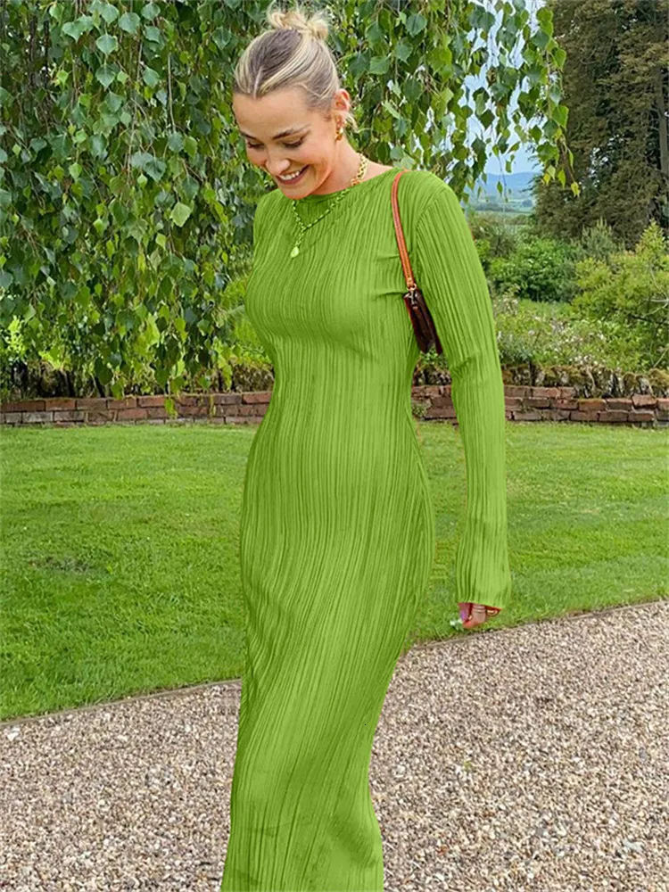 Grundlegende Freizeitkleider WJFZQM Langarm, figurbetont, gestreift, für Damen, Club-Party, elegantes Outfit, Herbst, geraffte Rüschen, sexy Y2K-Kleidung 230825