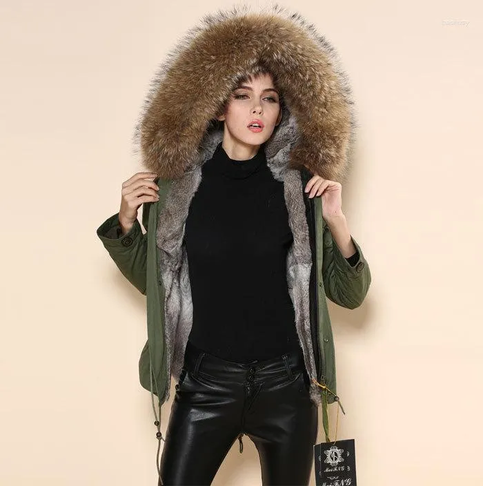 Women's Fur Winter Womens Parka Casual Outwear Military Hooded Coat Jacket Coats Real Ladies