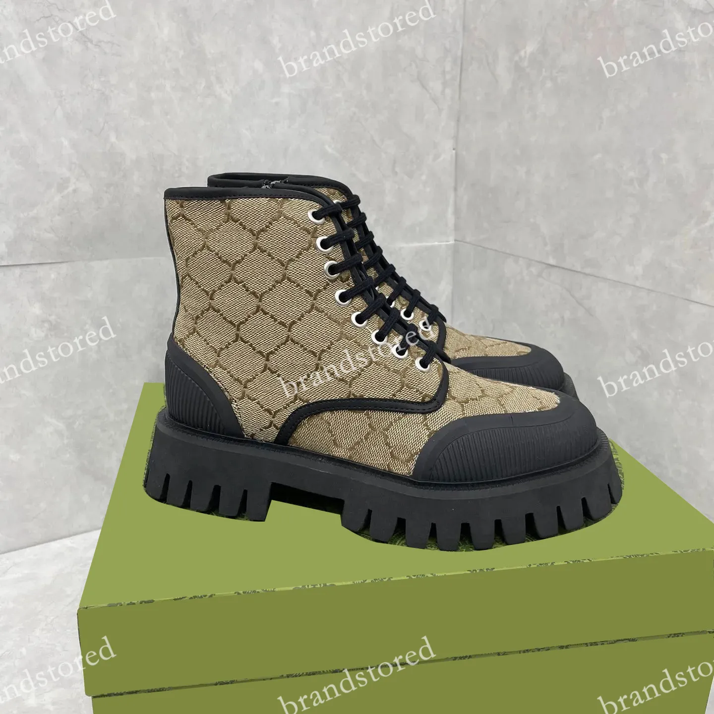 Designer-Stiefel, Herren-Stiefel, Martin-Stiefel, Stiefeletten, Damen-Stiefel, Vintage-Druck, Jacquard-Textil, klassische Plattform, flache Stiefel, Schnürung, modische Außensohle, Schuhe, Stiefel