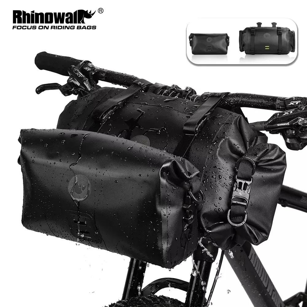 Panniers Bags Rhinowalk Bicycle Bag Waterproof Big Capacity Handlebar Bag 1 or 2-piece Front Tube Cycling Bag MTB Frame Trunk Bike Accessories 230824
