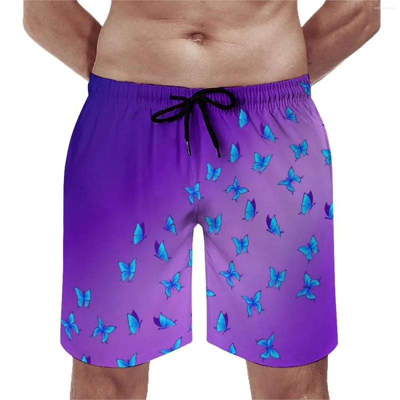 Short pour homme imprimé papillon bleu violet vintage plage pantalon court homme personnalisé course surf séchage rapide maillot de bain idée cadeau