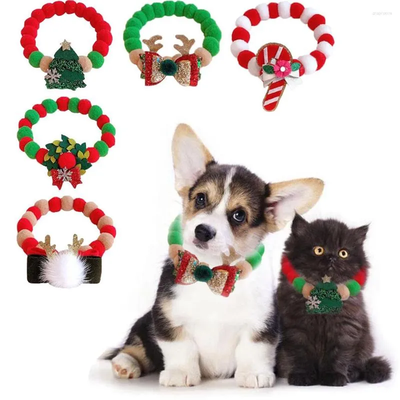 Hundehalsbänder, 5 Stück, Haustier-Weihnachtskostüme, Katzenhalsband mit Fliege, Dekoration, Anziehschals für Kätzchen, Welpen, Geburtstag