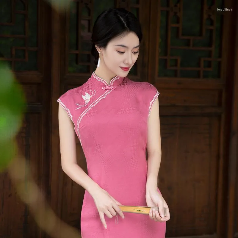 Vêtements ethniques SIMEIZI HANFU Été Haut de gamme Sans manches Style chinois Cheongsam 2023 Célébrité Rétro Robe au genou