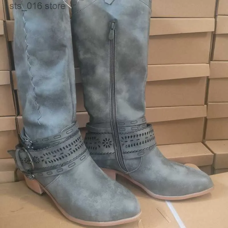 Bot kadın botları vintage pu deri sonbahar ayakkabıları kadın düşük topuk zip dikiş bayanlar moda retro kadınlar uzun botlar botas de mujer t230824