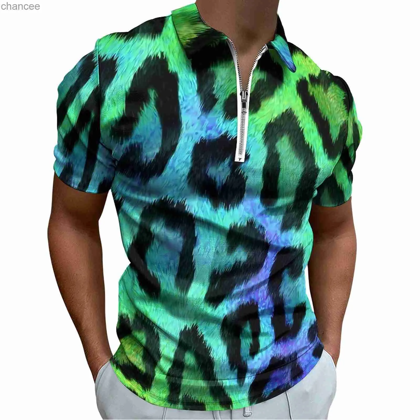 Two Tone Casual Polo Shirts Leopard Print T-Shirts Man Short-Sleeved Custom Shirt Beach Y2K Oversized Clothing Gift Idea HKD230825