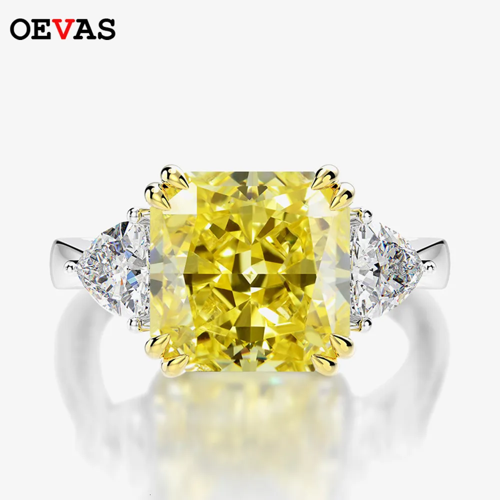 Anneaux de mariage OEVAS 925 bague de mariage en argent Sterling pour les femmes de luxe 10*10MM jaune rose blanc Zircon pierres précieuses anneaux bijoux fins en gros 230824