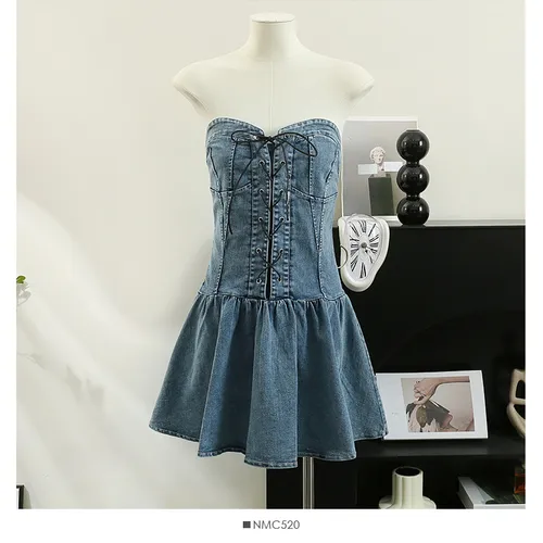white christmas dresses Women's Denim Strapless Dress main image 0