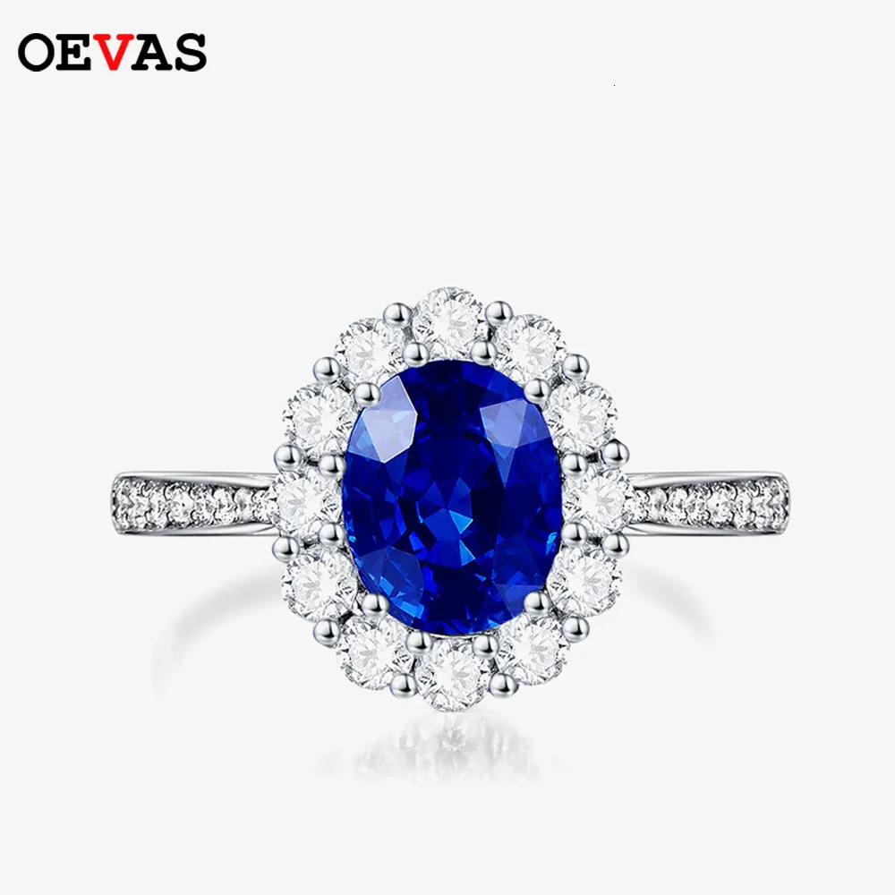 Anéis de casamento Oevas 100% 925 prata esterlina 7 * 9mm oval safira anéis de casamento para mulheres espumantes de alto carbono diamante festa fina jóias presente 230824