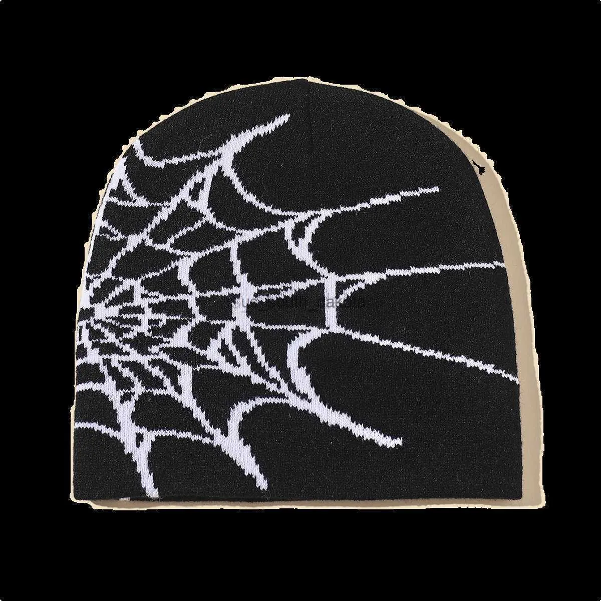 Beanie/Kafatası Kapakları Y2K Gotik Örümcek Desen Yün Akrilik Örme Şapka Kadınlar Beanie Kış Sıcak Beanies Erkek Günlük Kafatalar Açık L0825