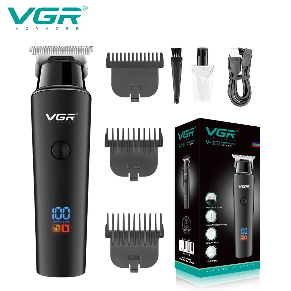 Electric Shavers VGR Hair Trimmer Professional Trimmers Cordless Clipper Rechargeble LED Display V 937 230825