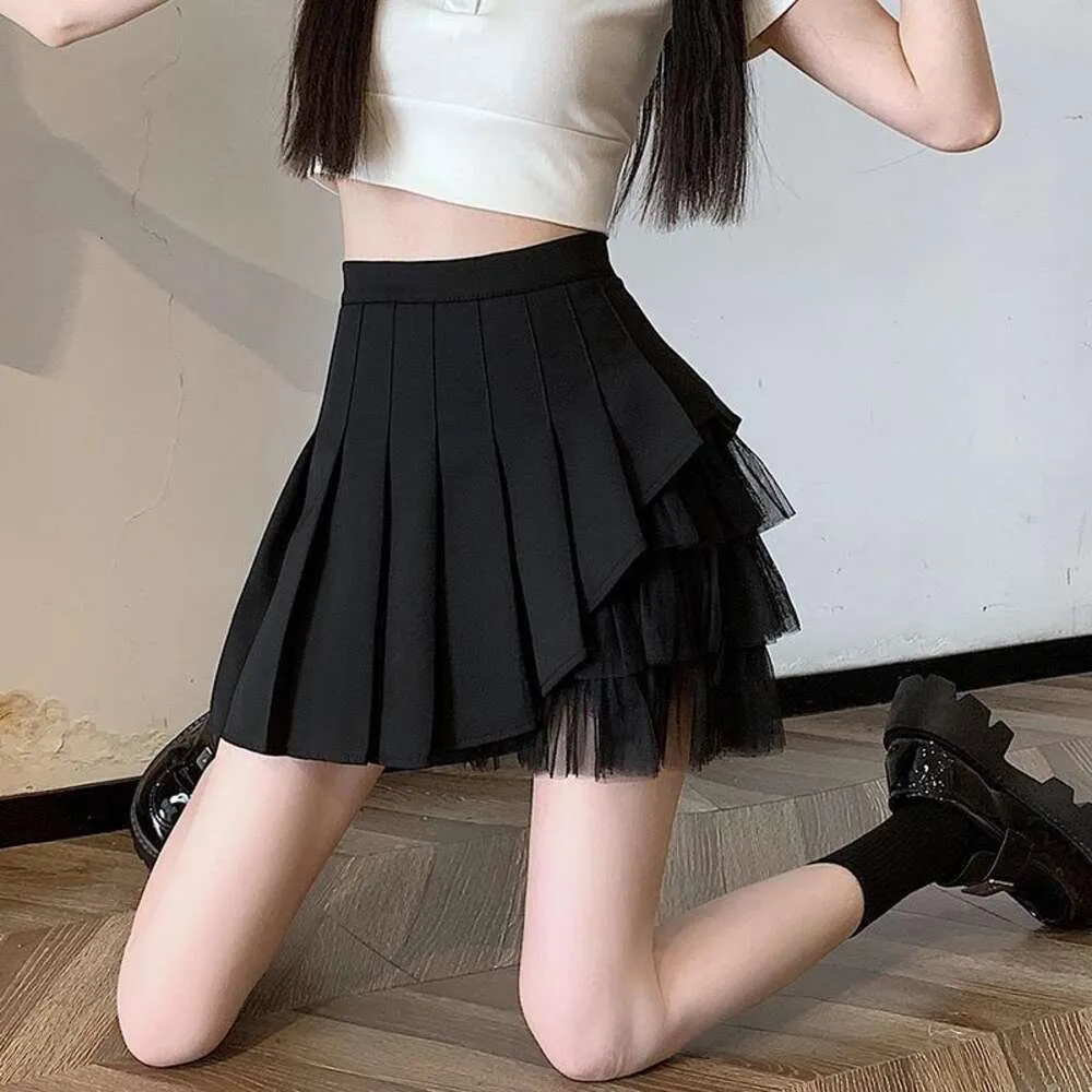 Mesh Pleated Skirt for Women High Waist A Line Summer Short College Skirt
