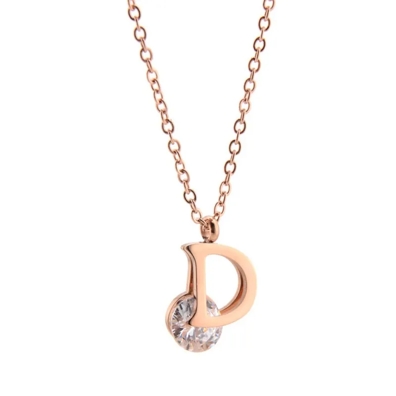 DesignerFashion Necklace Letter Pendant Titanium Steel D Letter Zircon Necklace Rose Gold Fashion Short CollarBone Chain CollarBone Chain Birthday Present