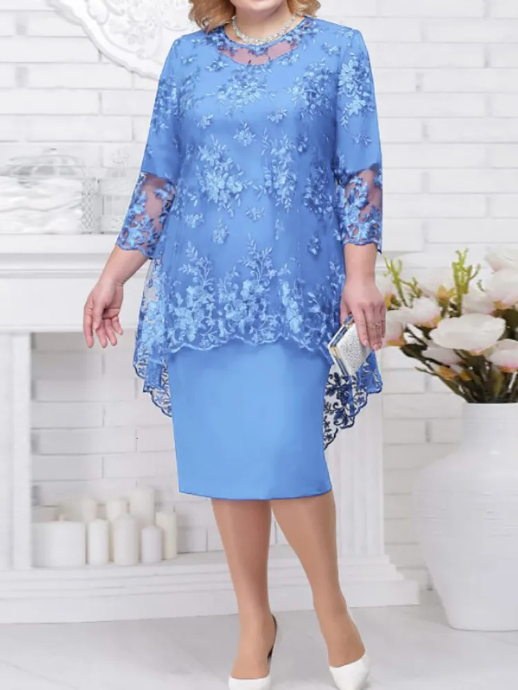 Plus size Dresses Plus Size Formal Party Dresses for Ladies From 50 To 60 Years Embroidery Floral Luxury Wedding Guest Slim Bodycon Church Dresses 230824